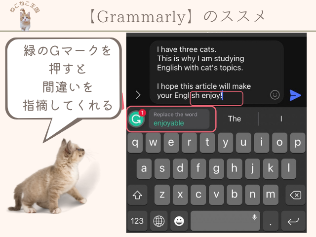 Grammarlyという文法チェックアプリに実際に英文を入れてみた画像