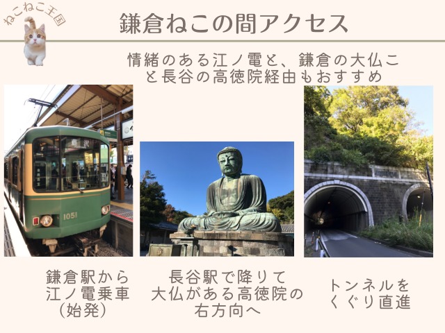 鎌倉ねこの間さんに行くときは江ノ電で長谷駅で下車。鎌倉の大仏様にも参拝することをおすすめする画像
